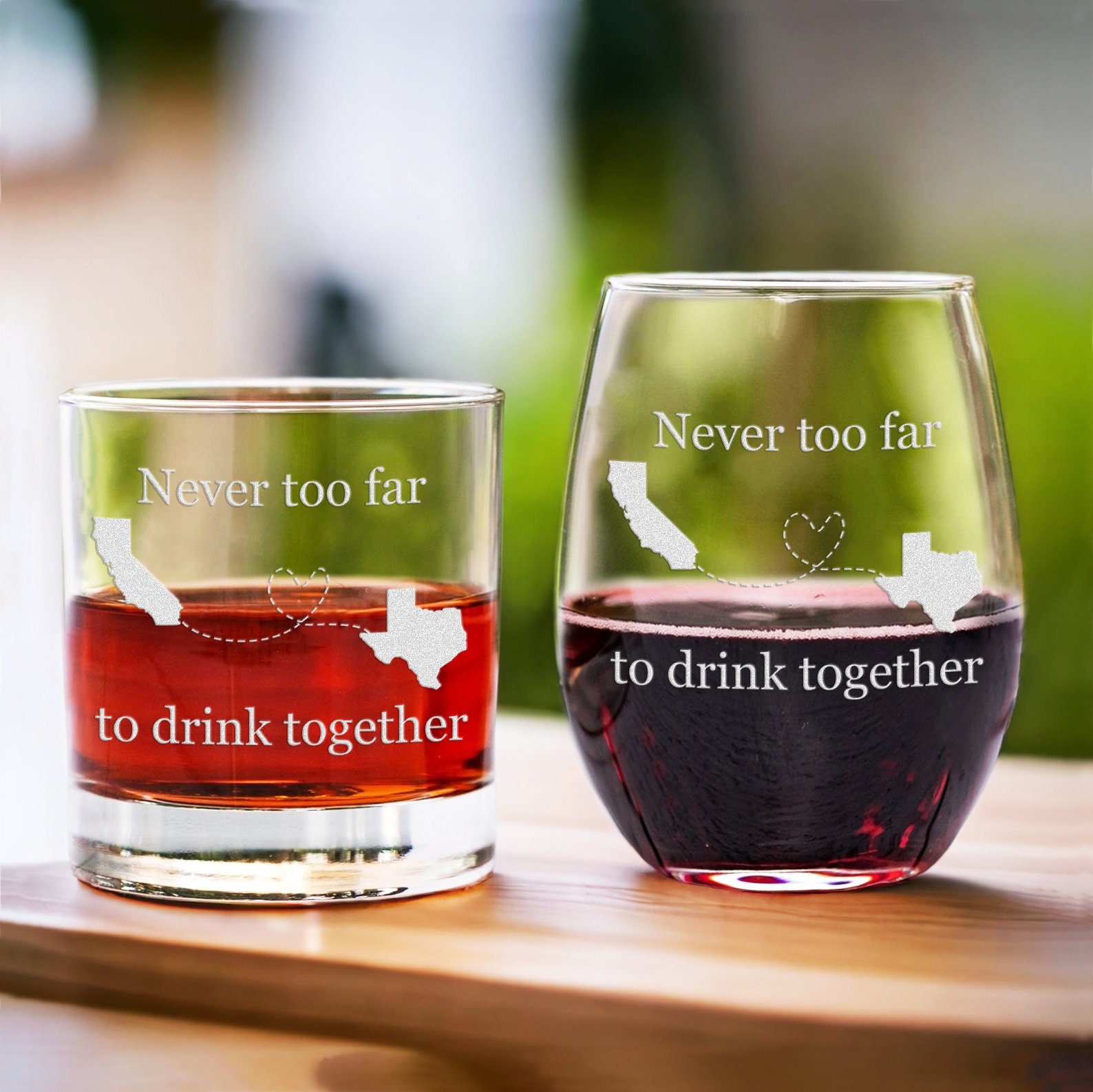 Long Distance Relationship Glass Set - Custom Gift for Best Friend, Valentines Day Gift for Couple