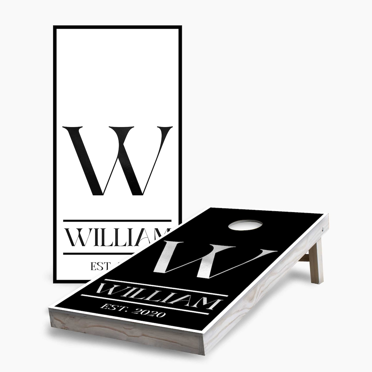Black & White Monogram Custom Name Cornhole Wraps, Custom Cornhole Decal, Cornhole Board Wrap, Family Reunion Gift, Party Lawn Game - Etsy