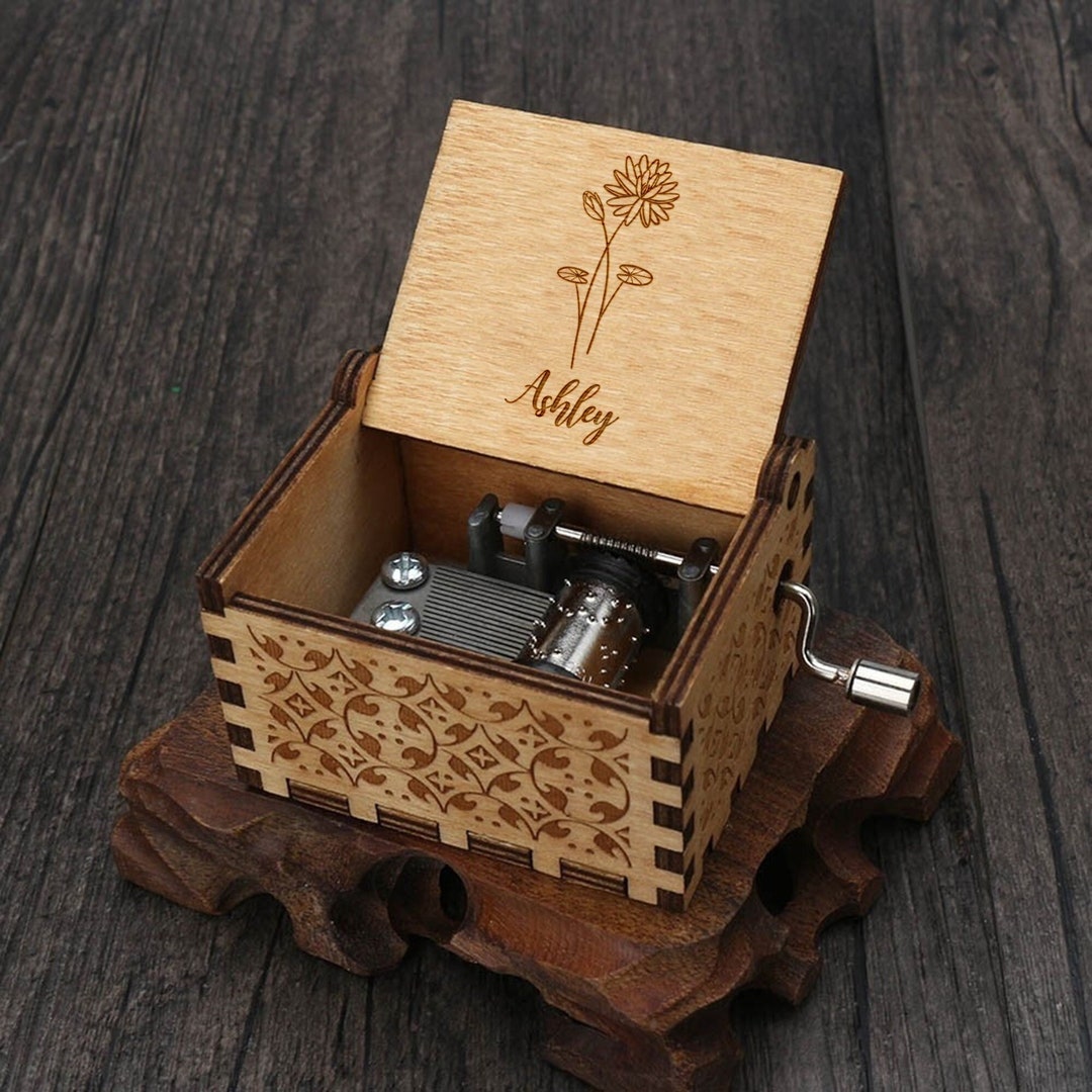 Custom Birth Flower Music Box Personalized Anniversary Gift Etsy