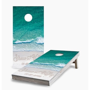 Custom Beach Wedding Cornhole Wrap, Custom Cornhole Decal, Custom Cornhole Board, Family Reunion Gift, Party Lawn Game, Wedding Decoration