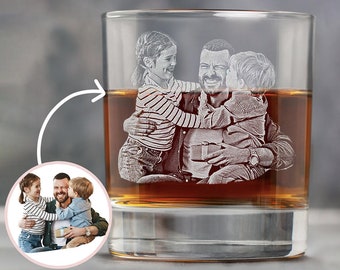 Custom Father's Day Gift for Dad, Engrave Your Favorite Photo on Whiskey Glass