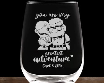 Personalized Up The Movie Wine Glass, Custom Carl & Ellie Stemless Glass, Fathers Day Gift, Fathers Day Gift For Mom, Birthday Gift For Him