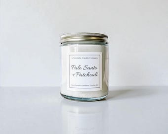 Palo Santo + Patchouli Soy Wax Candle | Luxury Woodsy Amber Scent | Smoky Sandalwood Home Fragrance