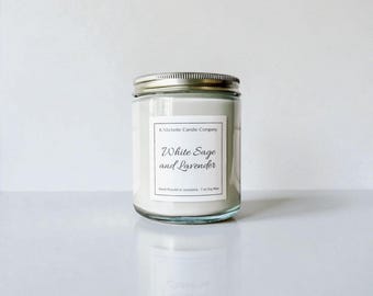 White Sage Lavender Soy Wax Candle | Calming Aromatherapy Spa Scent