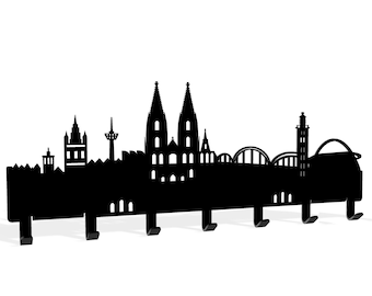 Key board Cologne Skyline made of steel, key board and holder for keys, jackets, towels, steland metallmanufaktur®
