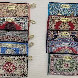 Speciale aanbieding van 10 stuks, handgemaakte portemonnees, ritssluiting gemaakt van hoogwaardige stof met ritssluiting uit het heilige land van Jeruzalem 10 x 15 cm (5,9&quot; x 4&quot;)