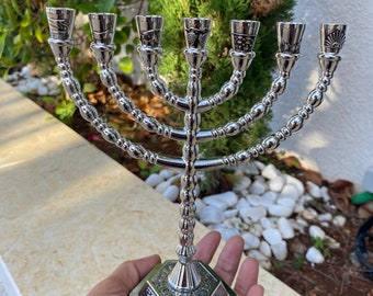 7.77” inches chanukah Menorah  7 branch hanukah menorah silver   metal , high quality from JERUSALEM holy land