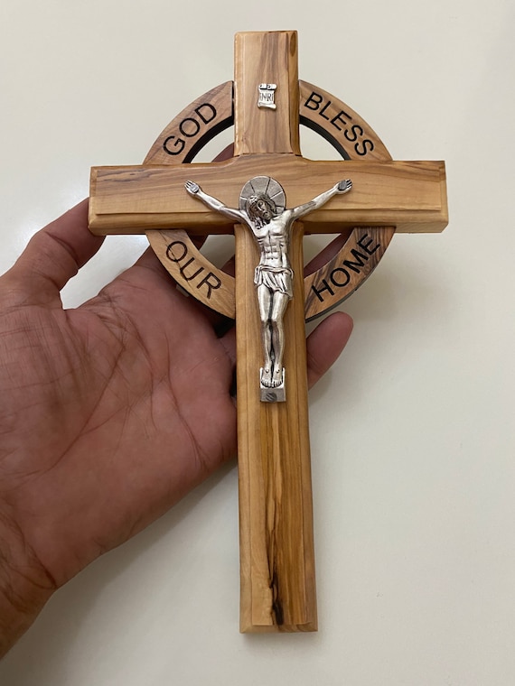 Olive Wood Wall Crucifix God Bless Our Home High Quality Etsy