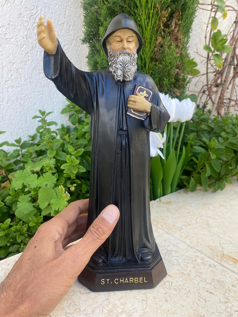 11.8 inch SAINT CHARBEL statue , high quality st charbel made of resin from the holy land image 1