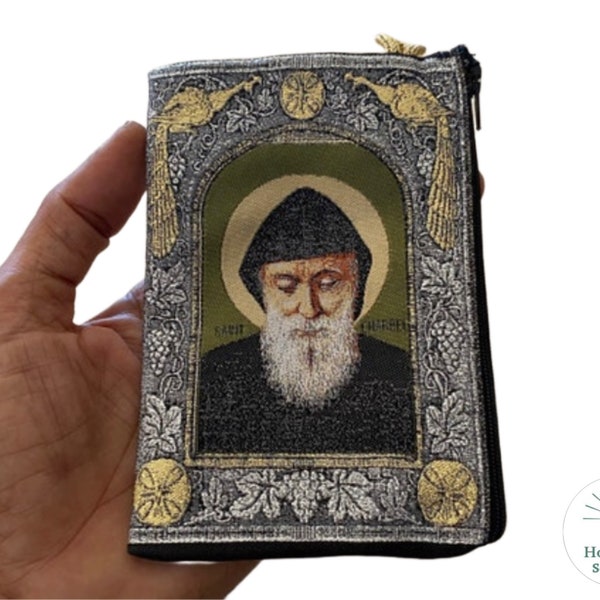 coins purse, SAINT CHARBEL , wallet zipper pouch with , made of high quality fabric , from the holy land terra santa
