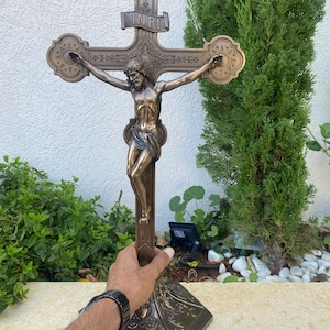 22” (56 cm ) Veronese Design , standing Crucifix , Catholic INRI cross ,very high quality made of Cold Cast Bronze Coated resin