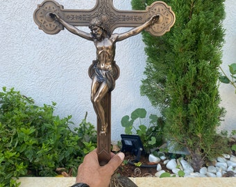 Stock Clearance Sale ,Veronese Design 22 inch  Standing Crucifix very high quality made of Cold Cast Bronze Coated Resin