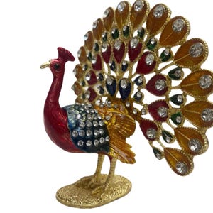 Peacock statue made of high quality enamel Metal , Crystals and Zircon - Home Decor