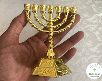 menorah chanukah 7 branch gold plated jewish candles from Jerusalem holy land 9 X 11 cm ( height 4.33 inch , width 3.64 inch)