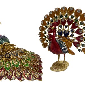 2 Peacock statues made of high quality Enamel Metal , Crystals and Zircon - Home Decor