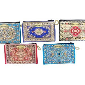 Groothandel! 5 portemonnees handgemaakte munten portemonnees, zakjes met ritssluiting gemaakt van hoogwaardige stof uit Jeruzalem Holy Land Terra Santa 15 x 10 cm