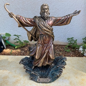 9” (23 cm) height, Veronese Design, Moses statue , very high quality made of  Cold Cast Bronze Coated resin