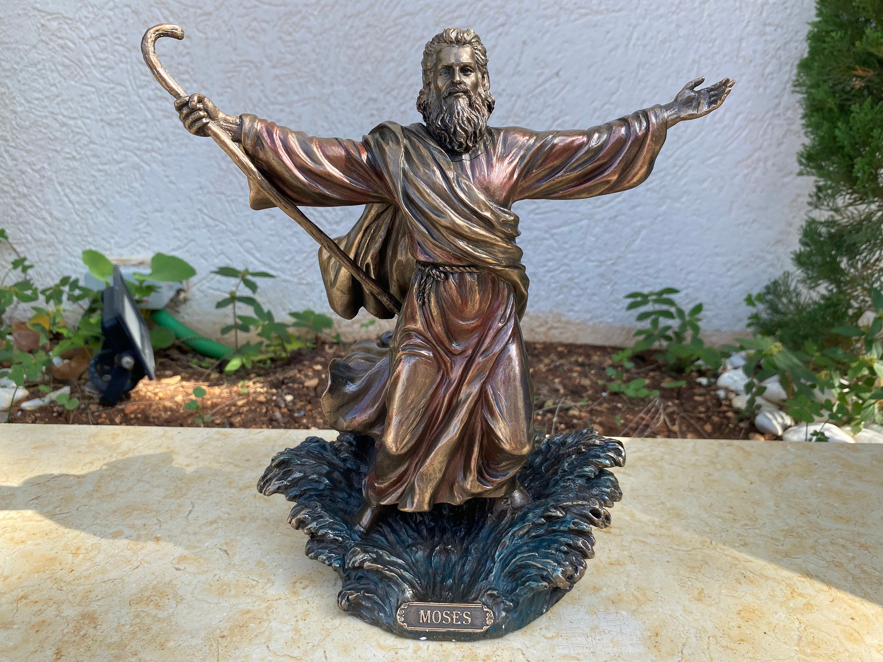 Vintage Hand Carved Wood Moses With Tablets Figurine Statue