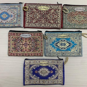 Speciale aanbieding 6 stuks, handgemaakte portemonnees, ritssluiting gemaakt van hoogwaardige stof met ritssluiting uit het heilige land van Jeruzalem 10 x 15 cm (5,9&quot; x 4&quot;)