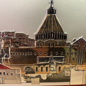 Painting of the Church of the Annunciation in Nazareth, made of olive wood and silver