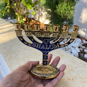 5” inches chanukah Menorah | 7 branch hanukah menorah | Jewish holyday |jewish religious gold & blue metal high quality from JERUSALEM holy