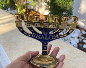 5” inches chanukah Menorah | 7 branch hanukah menorah | Jewish holyday |jewish religious gold & blue metal high quality from JERUSALEM holy