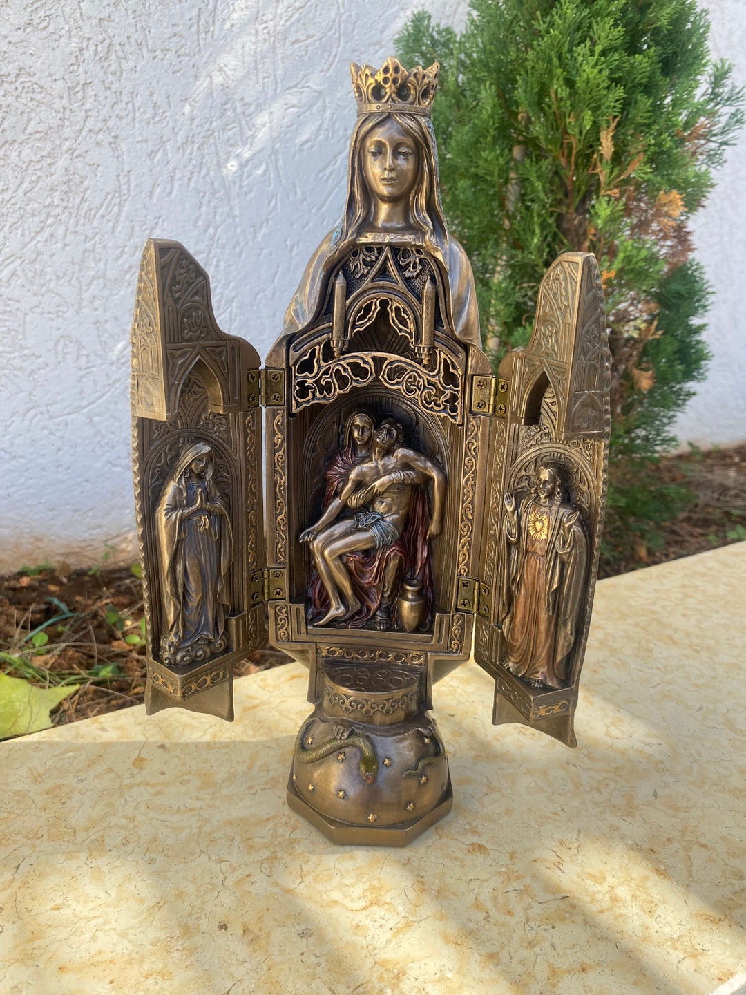 7.87 Inch Bronze Virgin Mary Statue Our Lady Holy Land Gifts Christian Home Decor Made of Cold