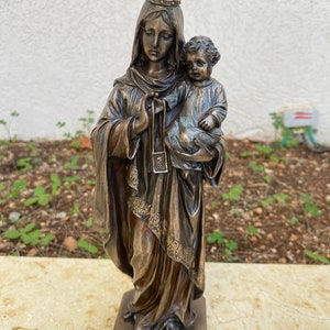 9.84” (25 cm ) height, Our lady of mount carmel , Veronese Design virgin of carmel,very high quality made of   Cold Cast Bronze Coated resin