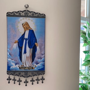 Religious wall poster  high quality fabric with 7 metal crosses , hanger , hand made from Jerusalem holy land