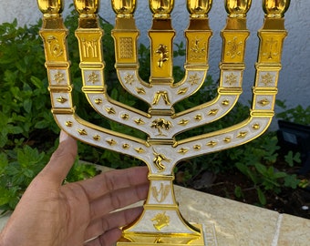 10.62” inches chanukah Menorah  7 branch hanukah menorah  Gold & white  metal , high quality from JERUSALEM holy land