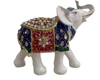 Crystal Elephant Figurine: Plated Metal Home Decor (5.9 inch)