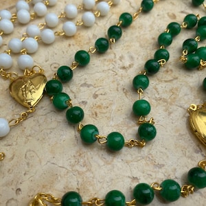 2  Rosaries,high quality  Catholic rosaries  white & green  Crystal beads hand made from Jerusalem holy land