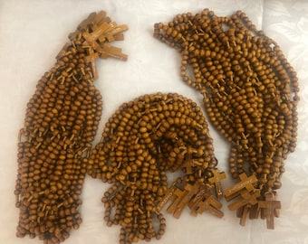 En gros !! chapelets en bois en vrac, 3 paquets de 12, 36 chapelets catholiques en bois d'olivier fabriqués à la main à partir de la terre sainte de Nazareth, Terra santa