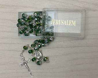 High quality Green crystal beads catholic rosary from the HOLY LAND JERUSALEM Terra Santa