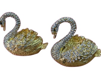 2 Geese set statue made of high quality enamel Metal , Crystals and Zircon - Home Decor