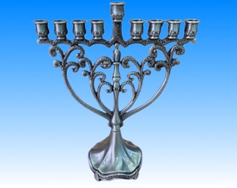 hanukah menorah , 9 branch enameled titanium , Jewish candles from Jerusalem holy land 22 cm x 16.5  cm (height 8.66  inch, width 6.49  inch