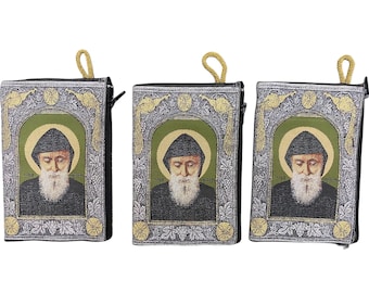 Wholesale! 3 purses SAINT CHARBEL , handmade Pouches with zipper made of high quality fabric from Jerusalem holy land terra santa 15x10cm