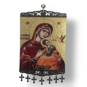 Religious wall poster  high quality fabric with 7 metal crosses , hanger , hand made from Jerusalem holy land