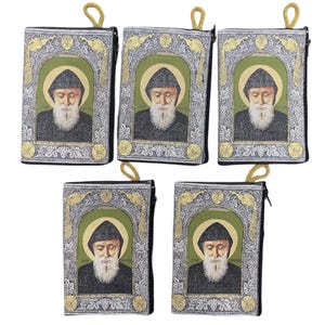 Wholesale! 5 purses SAINT CHARBEL , handmade Pouches with zipper made of high quality fabric from Jerusalem holy land terra santa 15x10cm