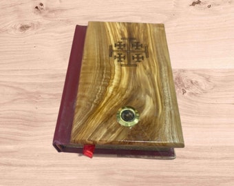 HOLY BIBLE olive wood cover with holy soil from JERUSALEM holyland , terra santa