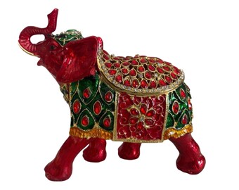 Crystal Elephant Figurine: Plated Metal Home Decor (5.9 inch)