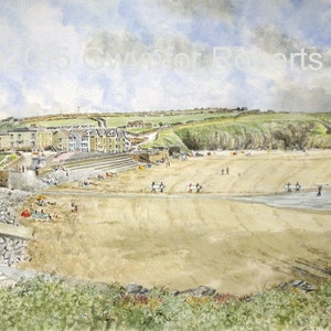 11x14 inch mounted print of Broad Haven beach, Pembrokeshire. Fine art Giclee print. West Wales coastal paintings