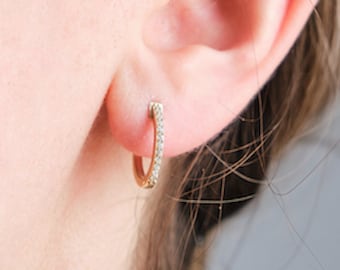 Pave Petite Hoop Earrings, Diamond Huggie Earrings, Minimalist Earrings, Mom Gifts, CZ Silver Earring, Dainty Huggie Hoop, Christmas Gifts