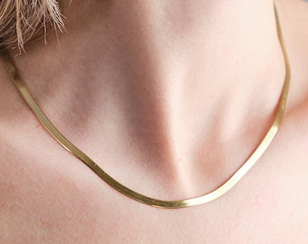 18K Gold Herringbone Necklace, Gold Chain Necklace, Herringbone Chain, Chunky Chain Necklace, Everyday Necklace for Women, Christmas Gifts