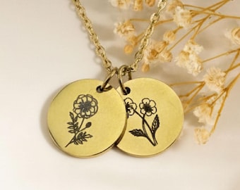 Dainty Birth flower Necklace , 18K Gold Birth Flower Bouquet Necklace, Personalized Gift, Birth flower Family Gift, Christmas gifts