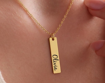 Gold Custom Name Necklace, Personalized Bar Name Necklace, Birthday Gift for Her, Gift for Mom, Valentines Day Gift, Mother's Day Gift