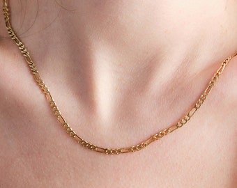 Flat Figaro Necklace, Minimalist Necklace Chain, Unisex Figaro Chain, Mothers Day Gift, Mom Gifts, Chains for Men, Everyday Chain Jewelry