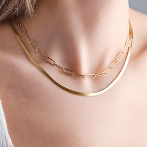 18K Gold Herringbone Chain Necklace, Snake Chain, Herringbone Chain, Snake Necklace for Her, Everyday Necklace for Women, Christmas Gift