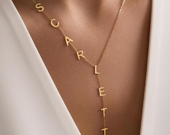 Lariat Initial Necklace, Custom Drop Name Necklace, Gold Name Y Necklace, Personalized Gift for Her, Bridesmaid Jewelry, Mothers Day Gift