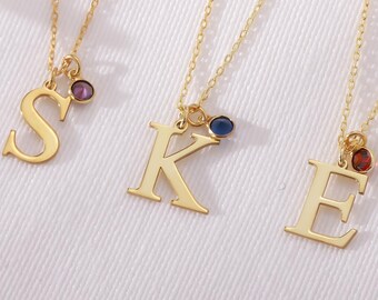 Letter Necklace with Birthstone, Custom Initial Necklace, Birthday Gift, Birthstone Necklace, Gift for Her, Gifts For Mom, Christmas Gift